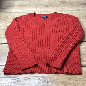 Chaps Women's V-Neck Cable Knit Sweater in Rust Orange Size XL